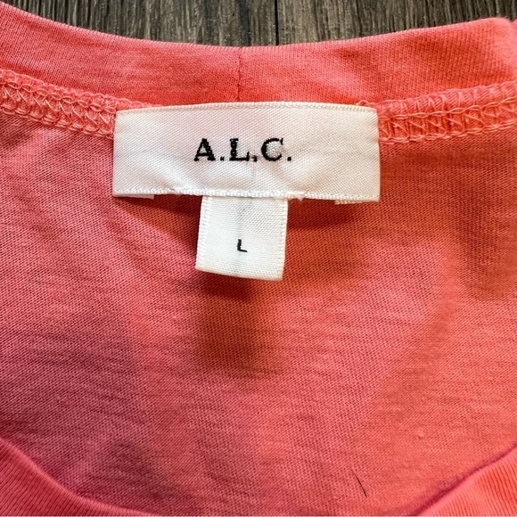 A.L.C Women’s Short Puffer Sleeve Crew Neck Tee Shirt Top Salmon Pink Cotton L - Picture 6 of 12